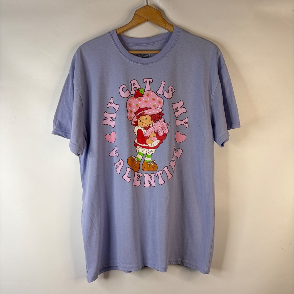 Strawberry Shortcake T-Shirt Womens XXL Purple My Cat Is My Valentine Graphic